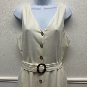 New! Gilli Women’s Sz L Sleeveless Cream Button Up Belted w/Pockets Romper, V575